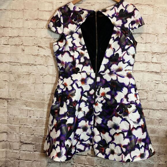 Coleen X Dress Womens 14 Purple Floral Watercolor Fit & Flare Cap Sleeve Mesh - Picture 3 of 16